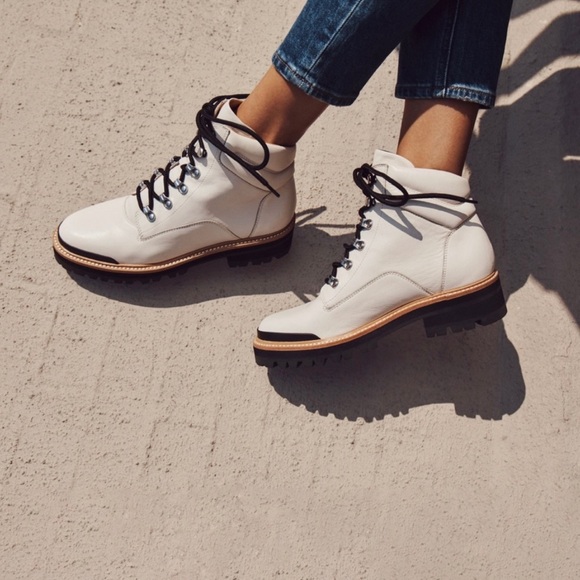Marc Fisher Shoes - Marc Fischer Ivory Leather Idaran Combat Boots